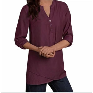 Soft Surroundings Mulberry "In The Study" Asymmetrical Henley Tunic Size XL